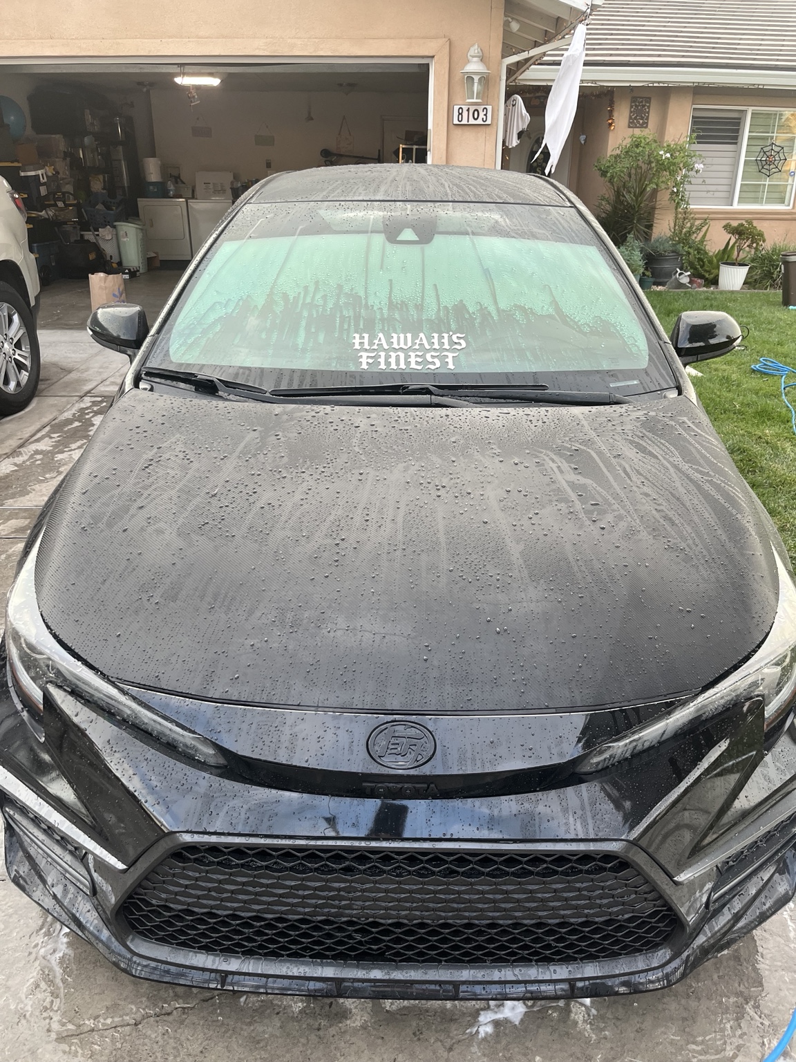 WIWW practice: water beads on the Corolla’s textured hood after rinsing